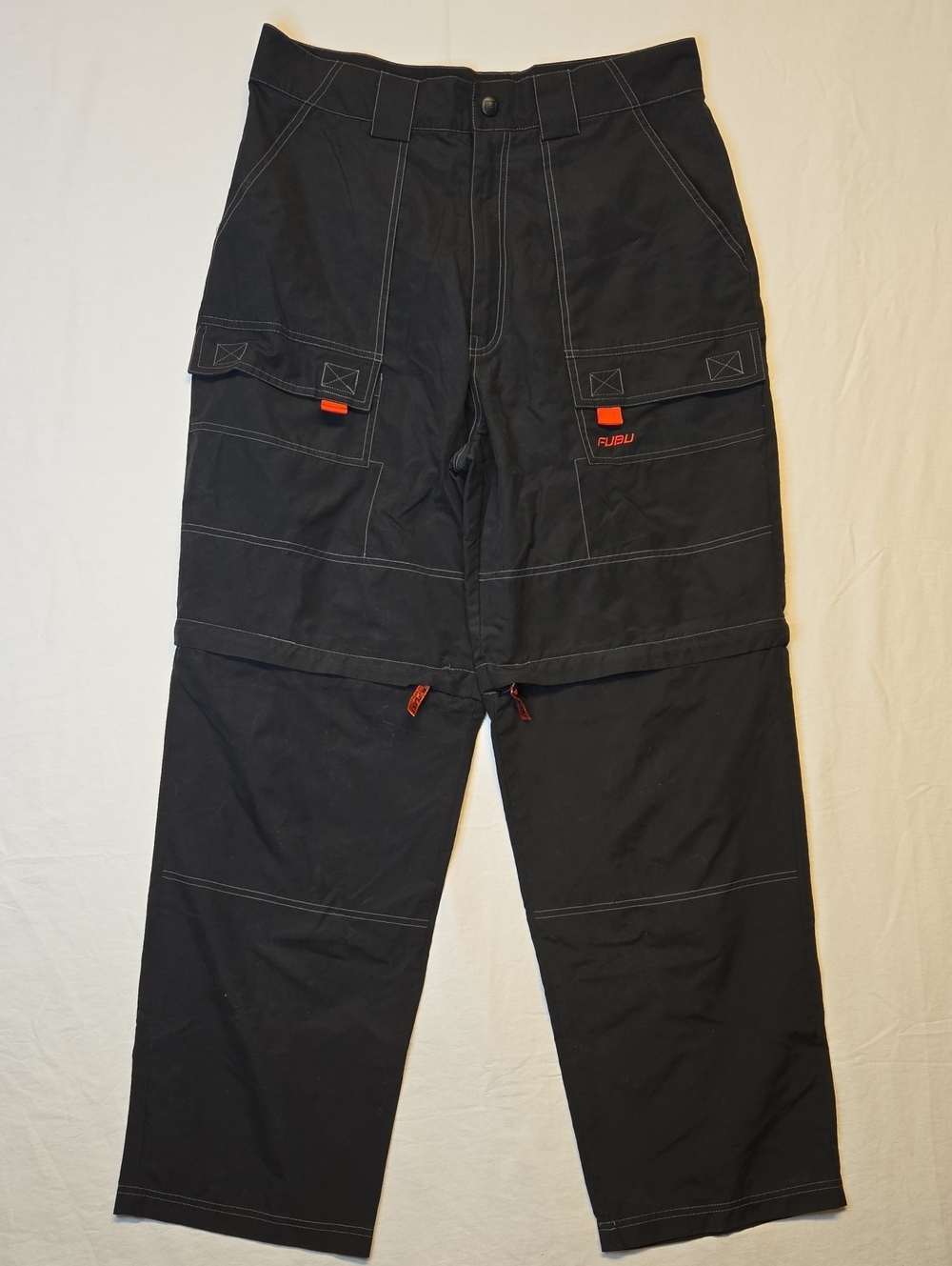 FUBU Black Cargo Zip Off  Baggy Fit Pants with Red Accents Vintage Y2K